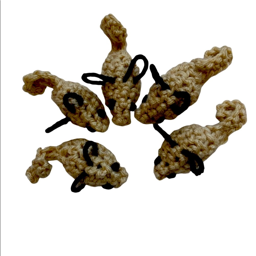 HAND CRAFTED Crochet Organic Catnip Brown Mice Yarn Cat Interactive Play Toys - Picture 3 of 7